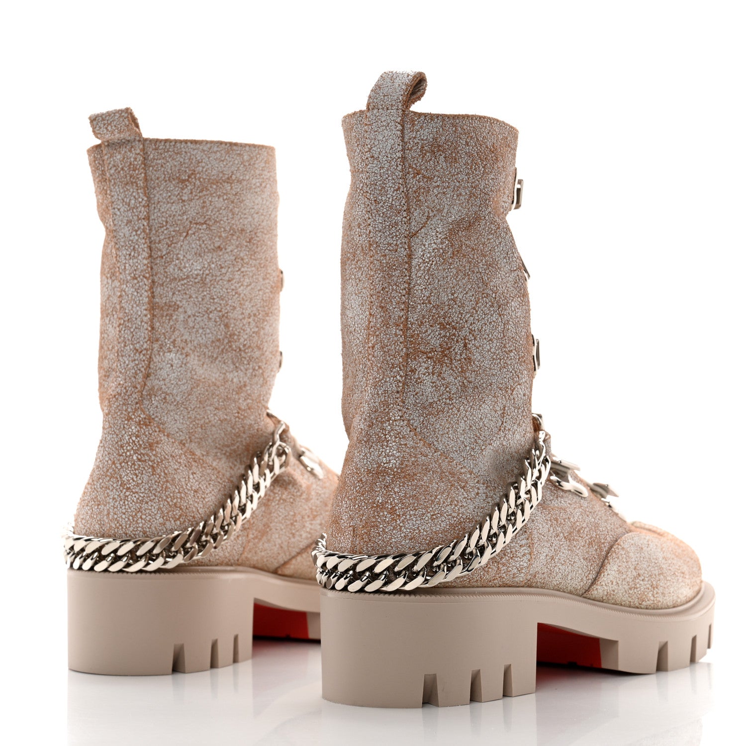 Christian Louboutin Vacchetta Laminato Horse Guarda Flat Boot 35.5 Craie Silver 4 of 8
