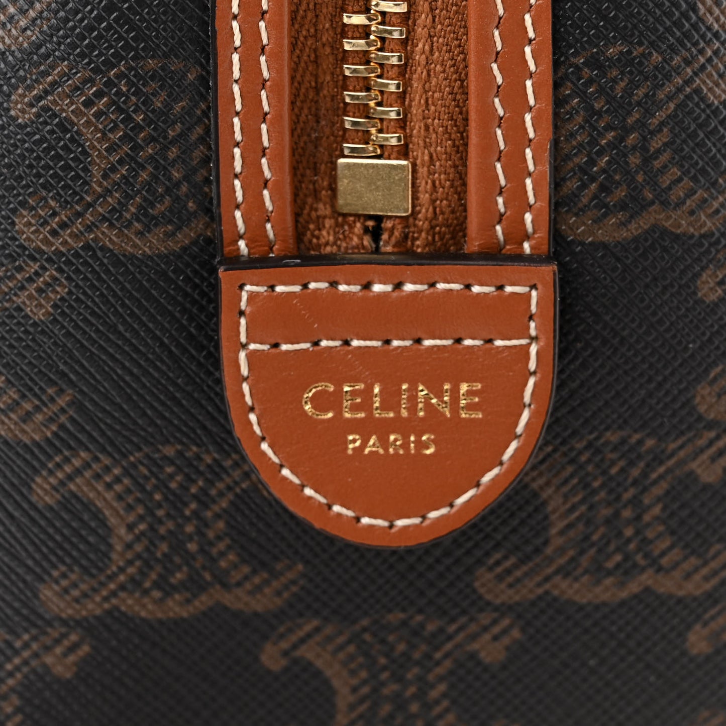 Triomphe Canvas Calfskin Small Boston Bag Tan