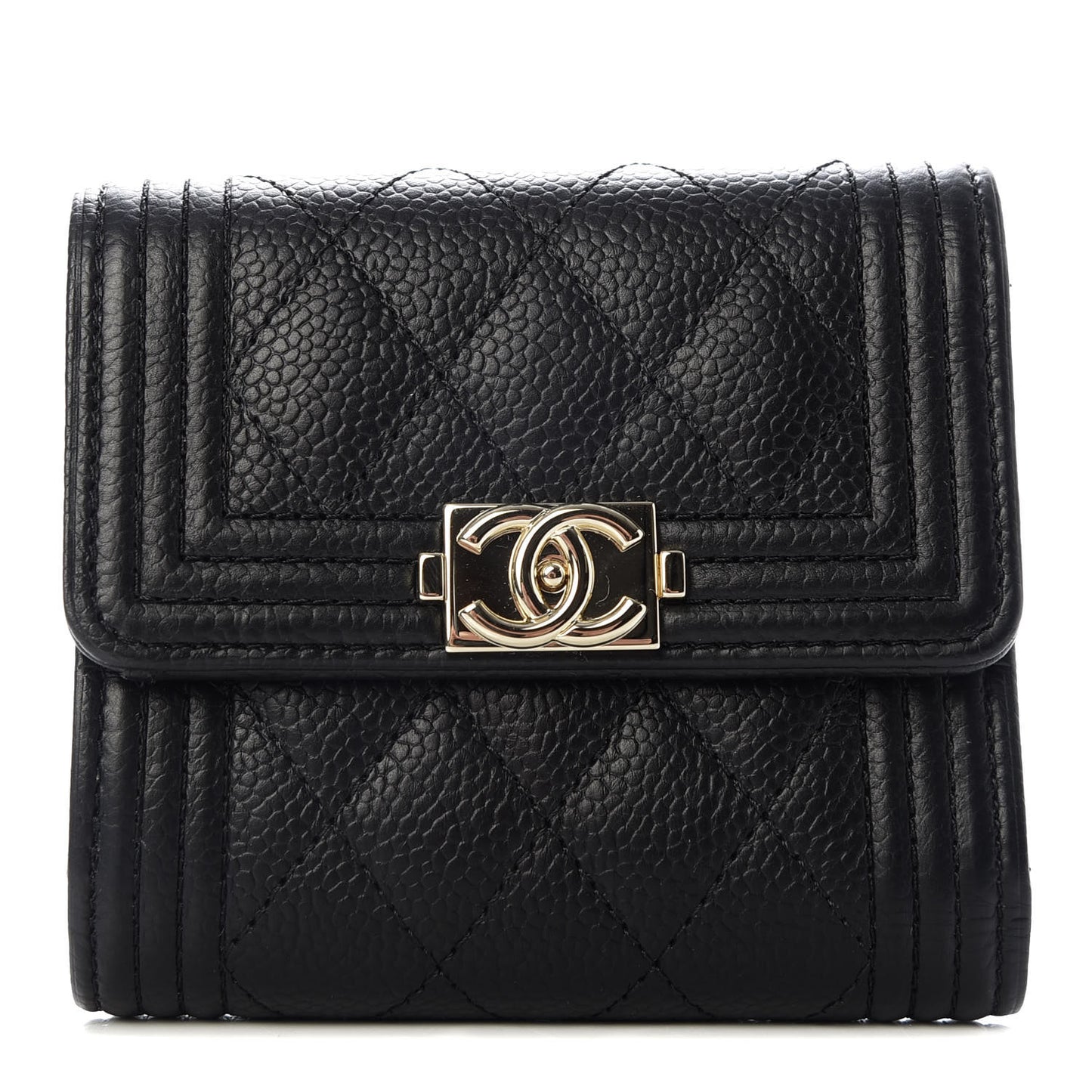 Caviar Quilted Compact Boy Wallet Black