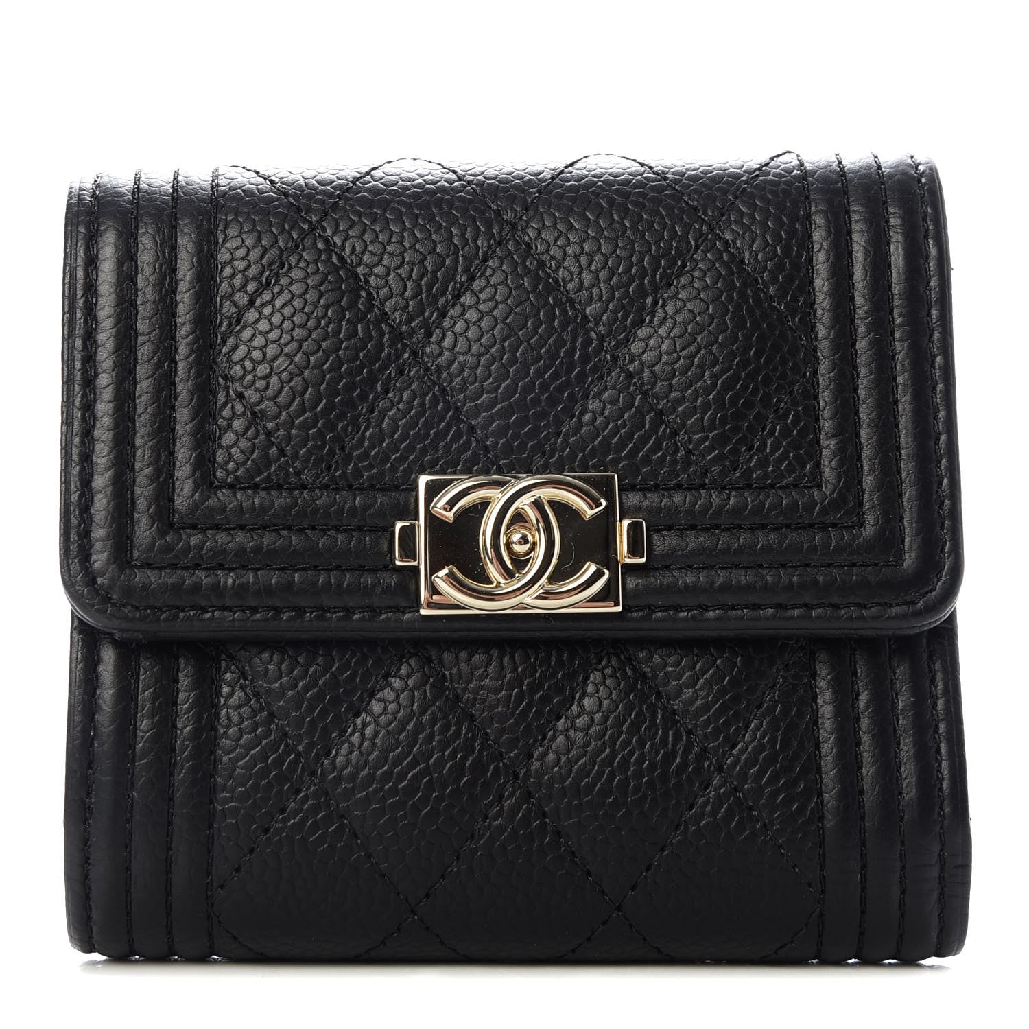 Chanel Caviar Quilted Compact Boy Wallet Black 1 of 8