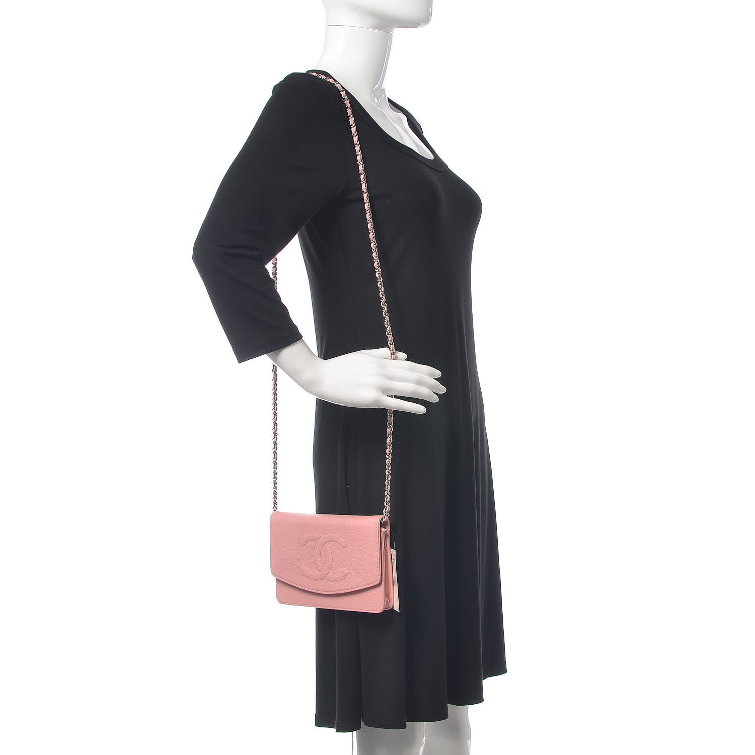 Chanel Caviar Timeless CC Wallet On Chain WOC Pink 2 of 11