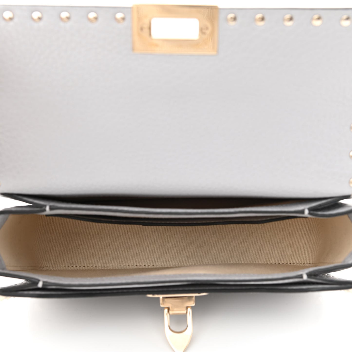Pebbled Calfskin Rockstud Flip Lock Bag Pastel Grey