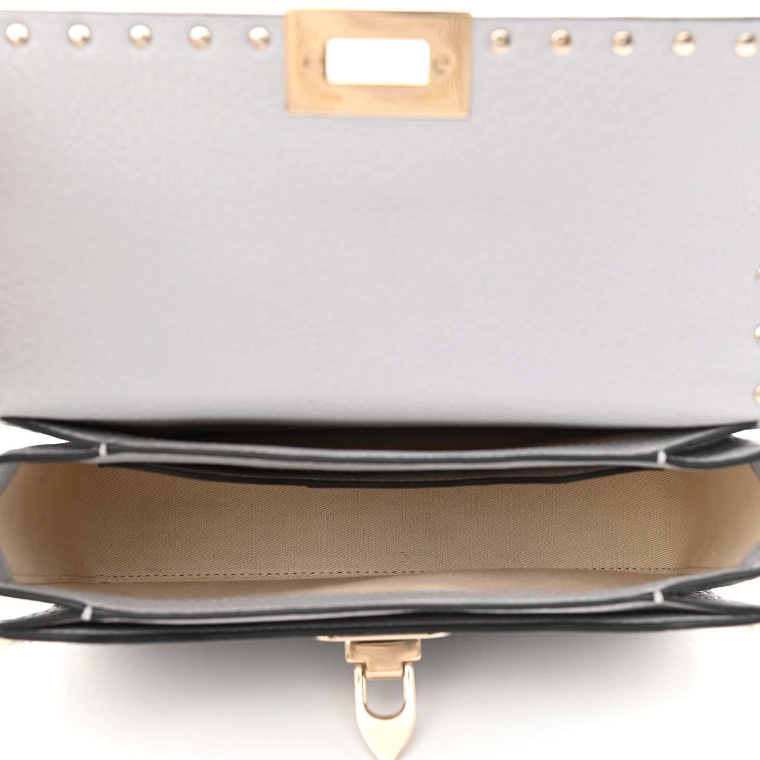 Valentino Garavani Pebbled Calfskin Rockstud Flip Lock Bag Pastel Grey 5 of 10