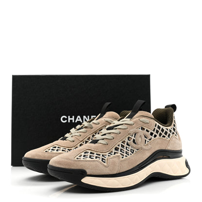 Chanel Suede Calfskin Embroidered CC Sneakers 42 Beige Black 9 of 9