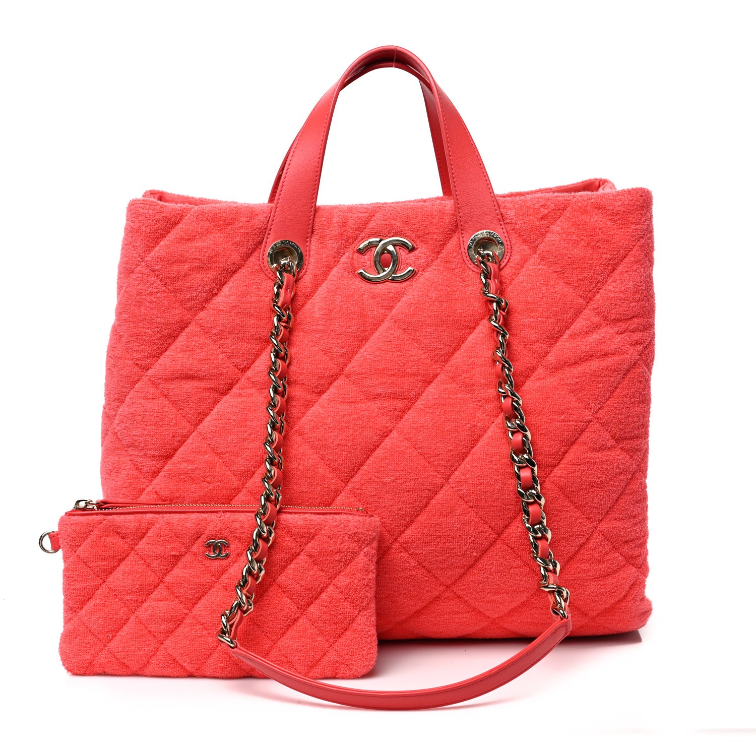 Chanel Terry Cotton Quilted Coco Beach Shopping Tote Pink 1 of 8