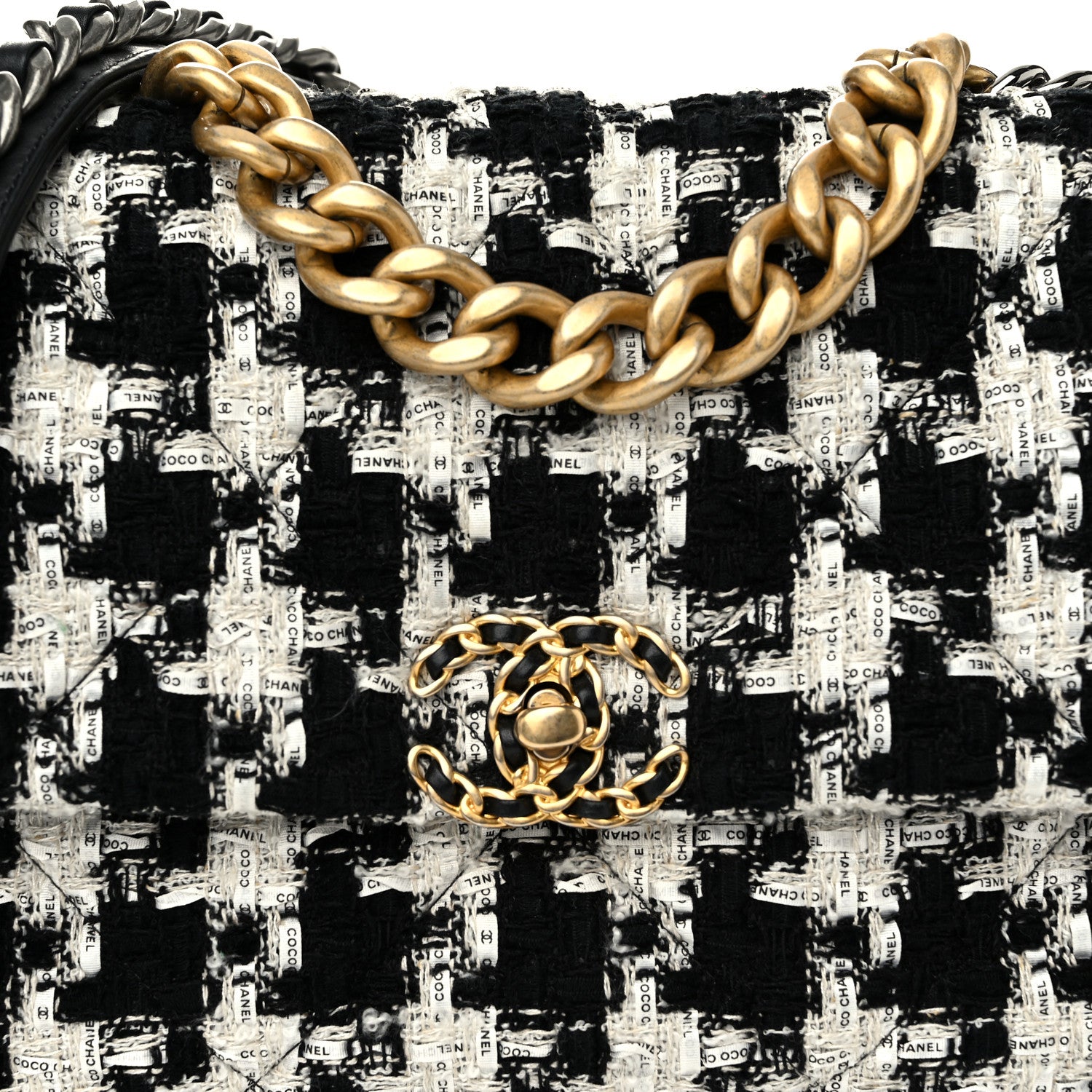 Chanel Tweed Quilted Large Chanel 19 Flap Black Ecru White 8 of 10