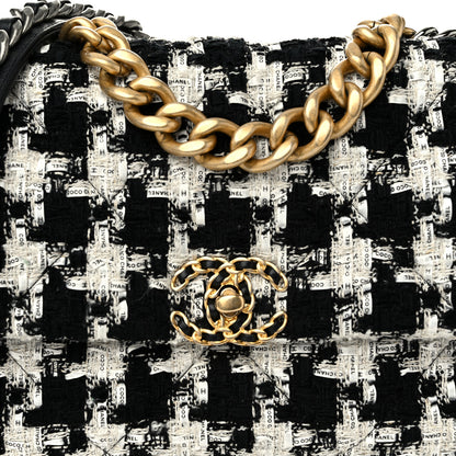 Chanel Tweed Quilted Large Chanel 19 Flap Black Ecru White 8 of 10