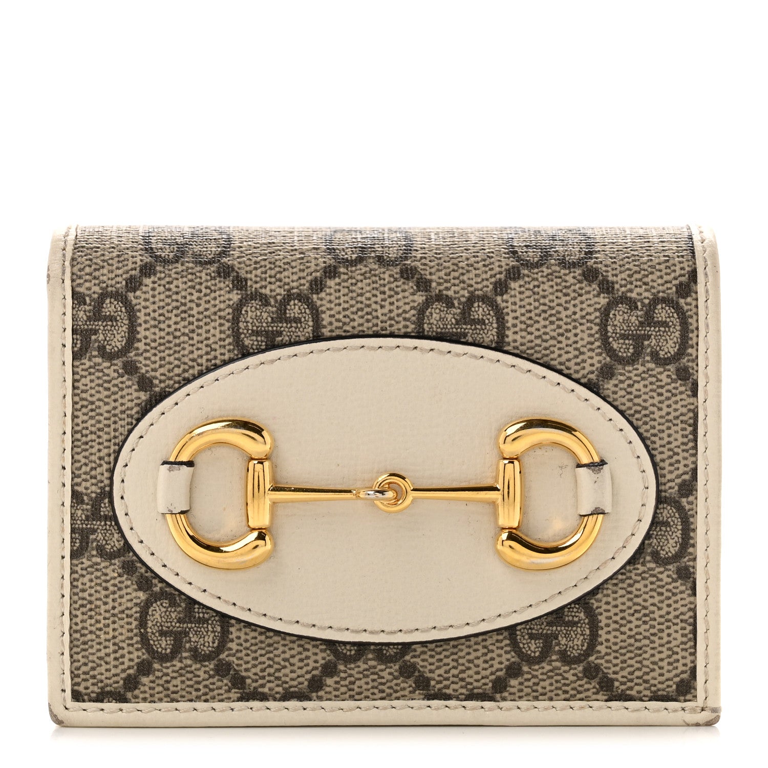 Gucci GG Supreme Monogram Azalea Calfskin Horsebit 1955 Card Case Wallet Beige Ebony Mystic White 1 of 8