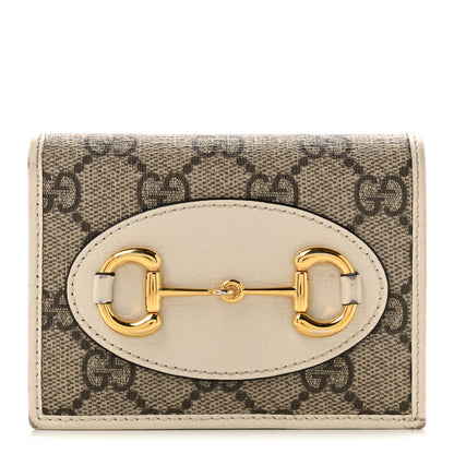 Gucci GG Supreme Monogram Azalea Calfskin Horsebit 1955 Card Case Wallet Beige Ebony Mystic White 1 of 8