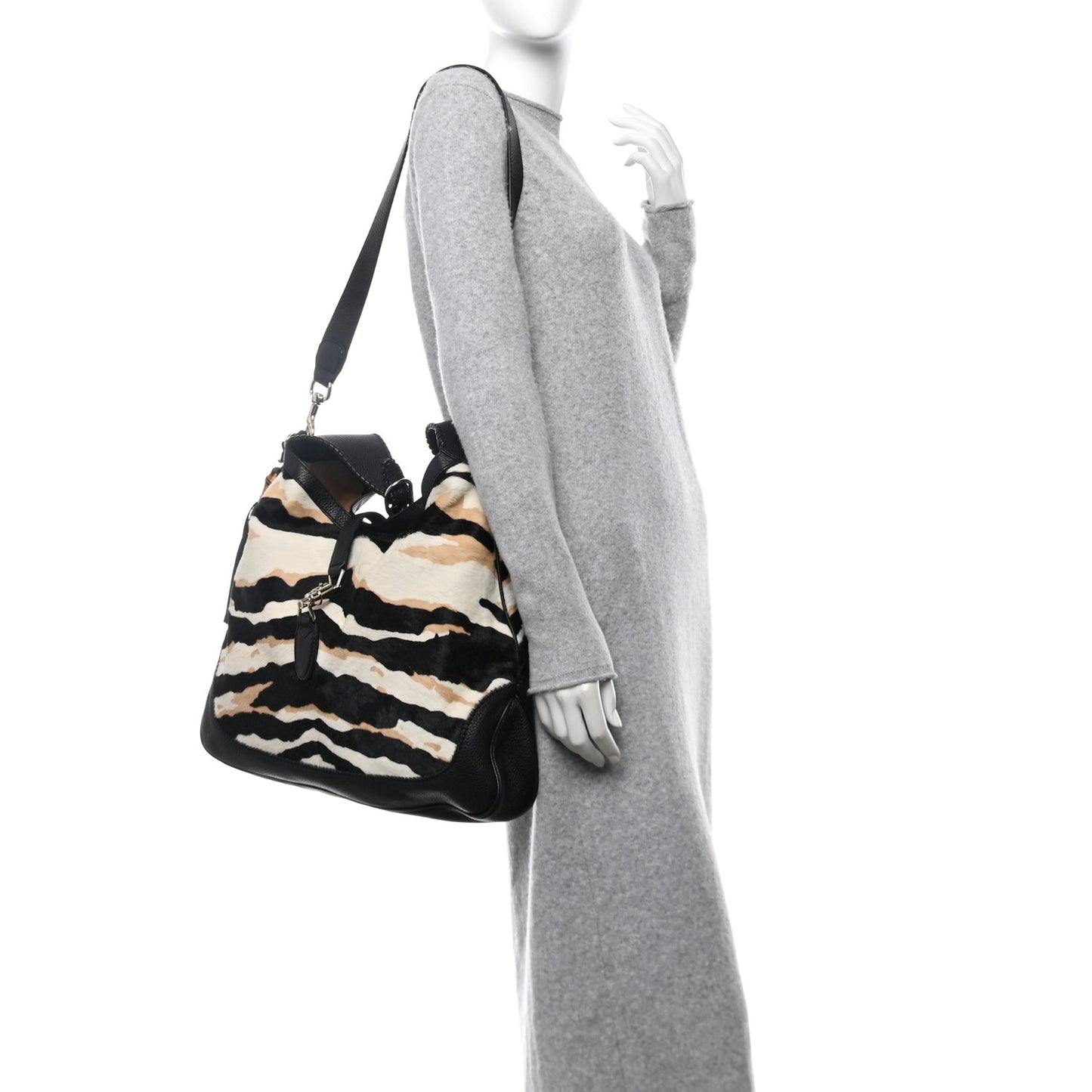 Pony Hair Zebra Print Large Jackie O Bouvier Hobo Black