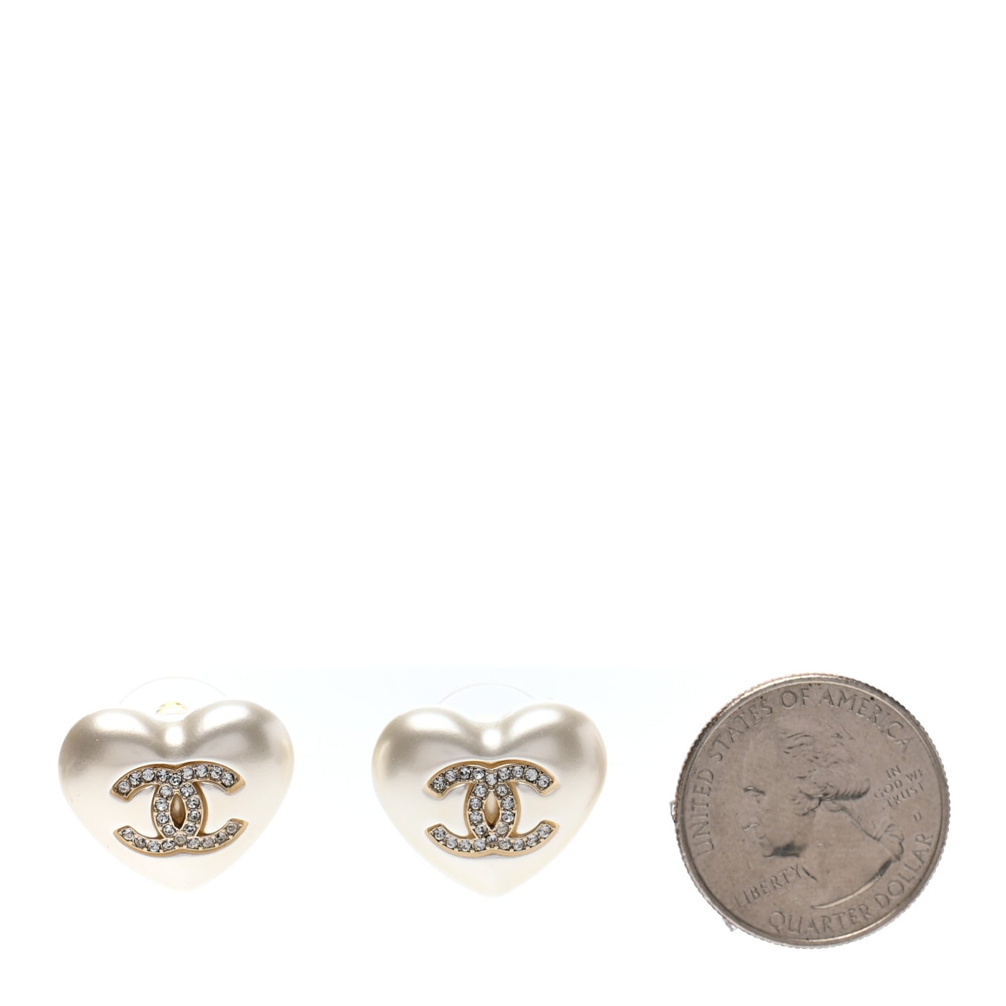Pearl Crystal CC Heart Earrings Gold
