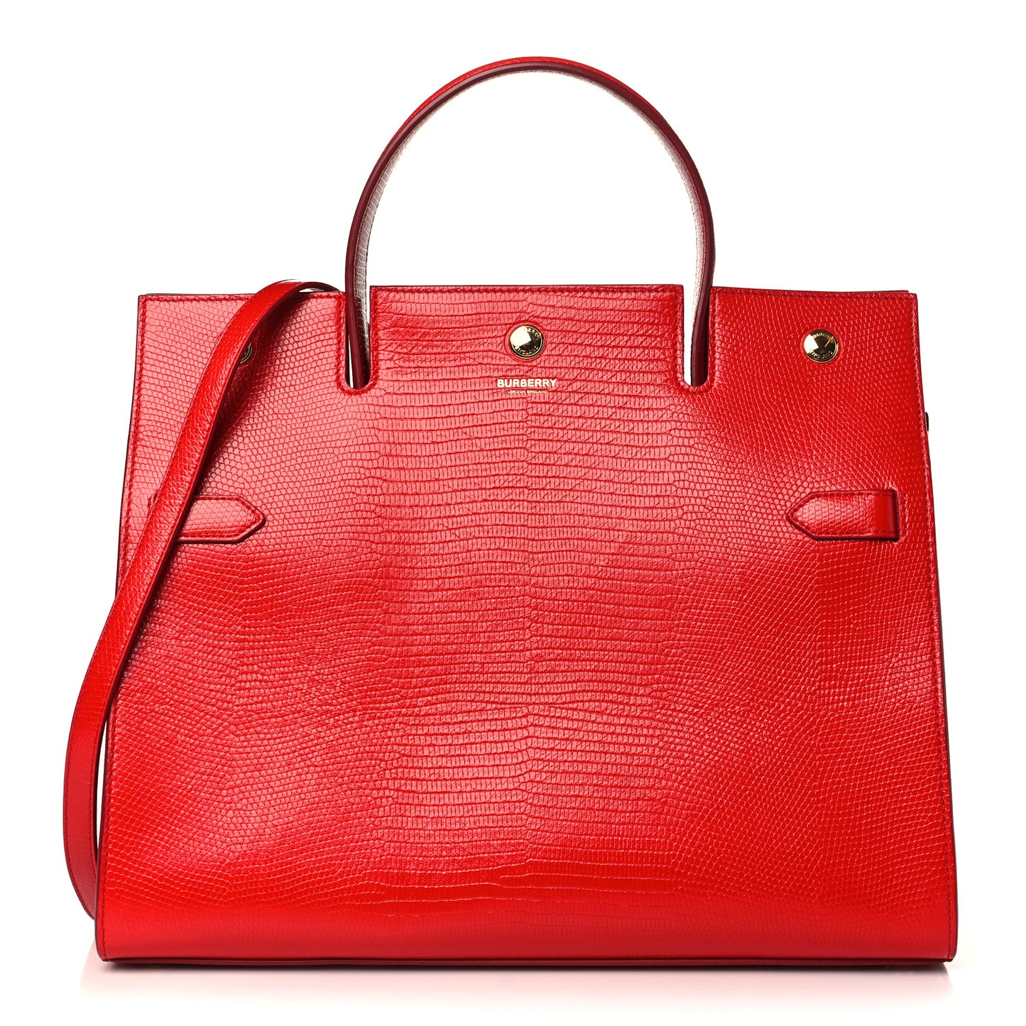 Calfskin Lizard Embossed Medium Title Tote Red