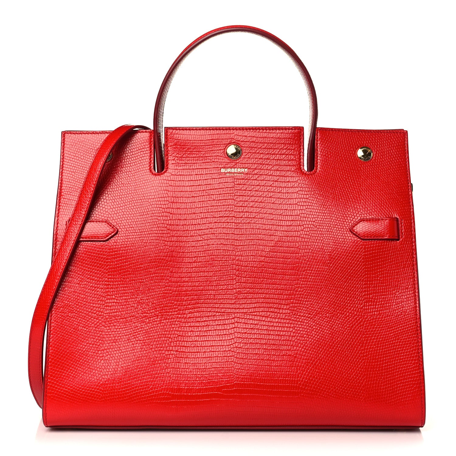 Burberry Calfskin Lizard Embossed Medium Title Tote Red 1 of 8
