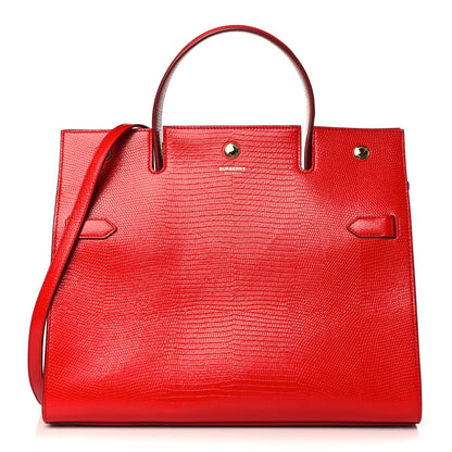 Burberry Calfskin Lizard Embossed Medium Title Tote Red 1 of 8