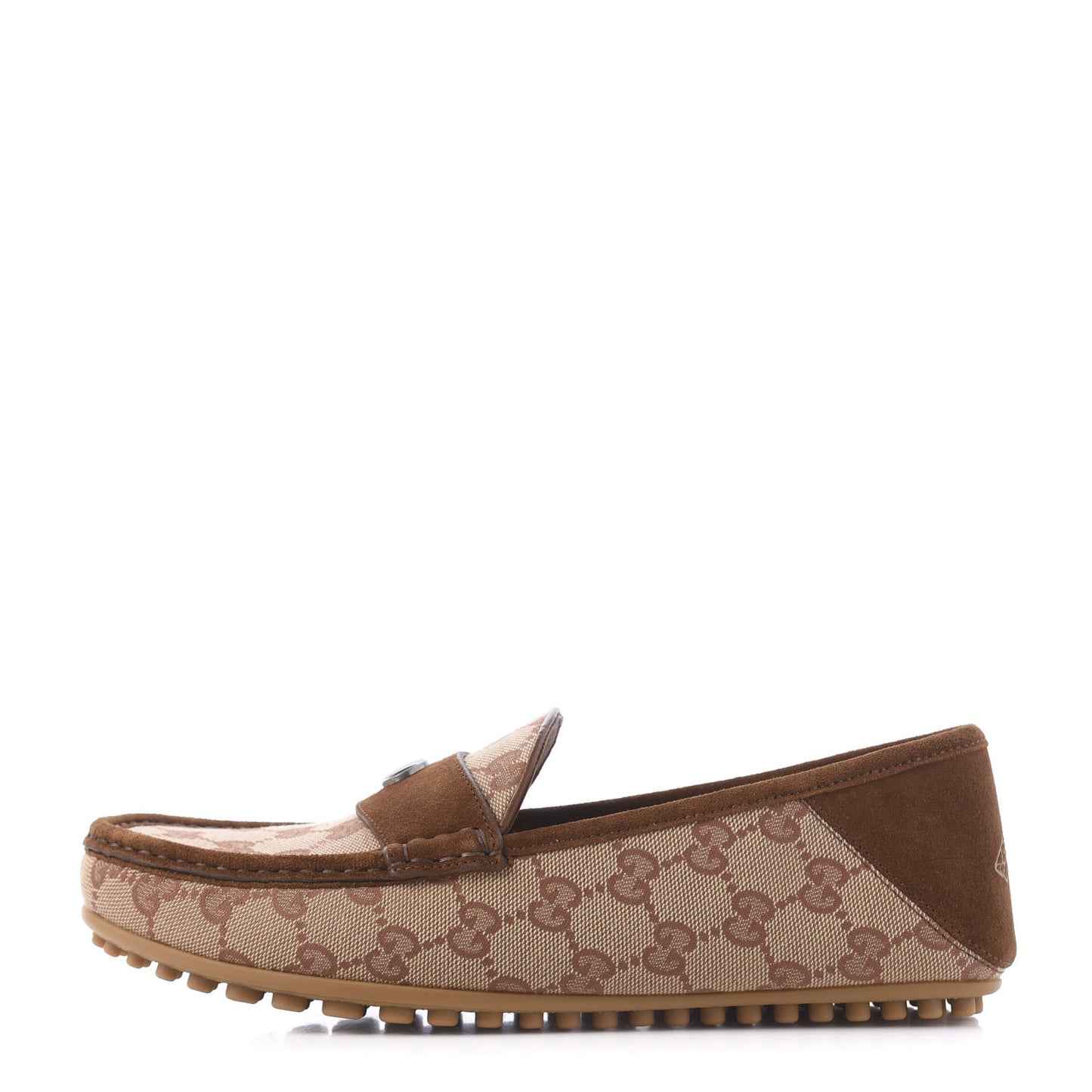 GG Monogram Suede Mens Driver Loafers 6.5 Beige Ruggine Cuir