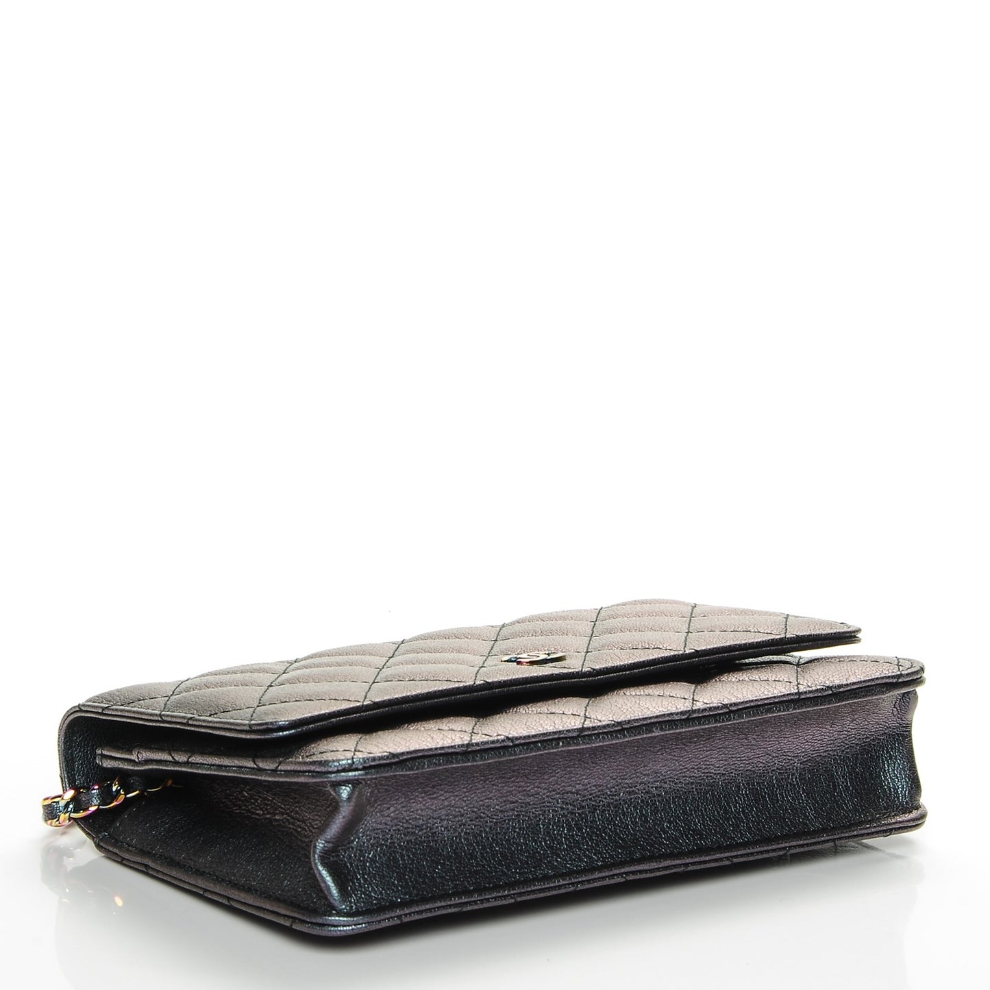 Iridescent Goatskin Quilted Wallet On Chain WOC Purple