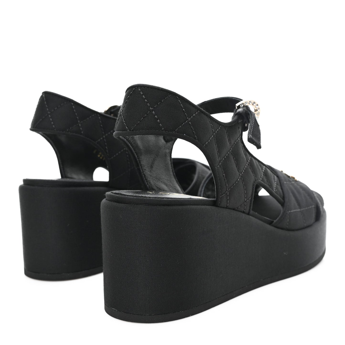 Grosgrain Quilted Crystal CC Platform Sandals 39.5 Black