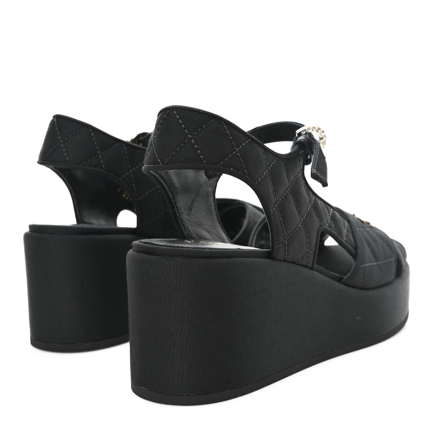 Chanel Grosgrain Quilted Crystal CC Platform Sandals 39.5 Black 5 of 10