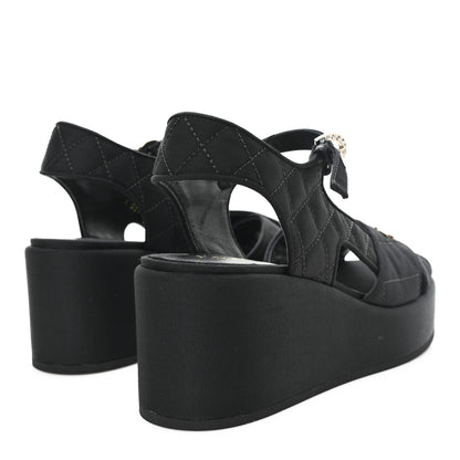 Chanel Grosgrain Quilted Crystal CC Platform Sandals 39.5 Black 5 of 10