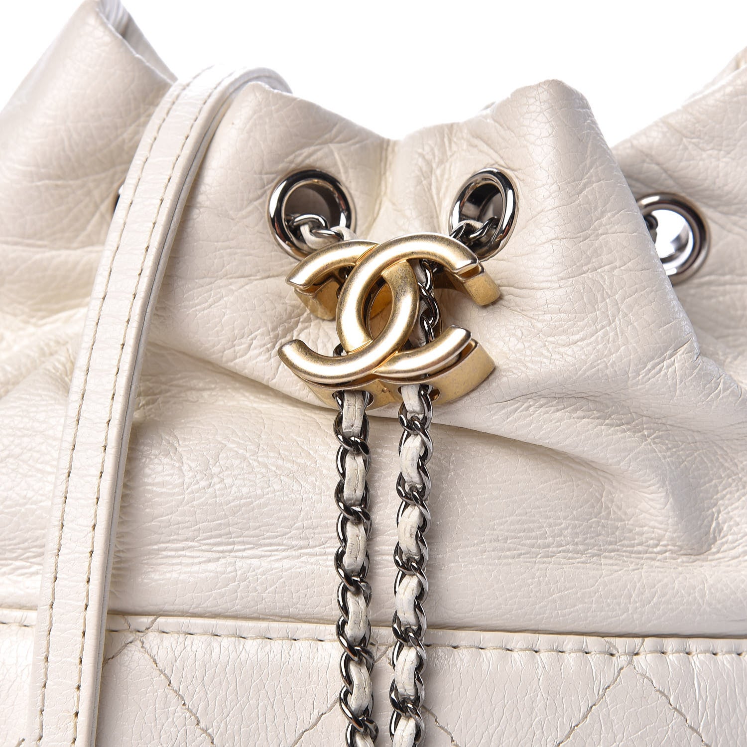 Chanel Aged Calfskin Quilted Small Gabrielle Bucket White 11 of 11