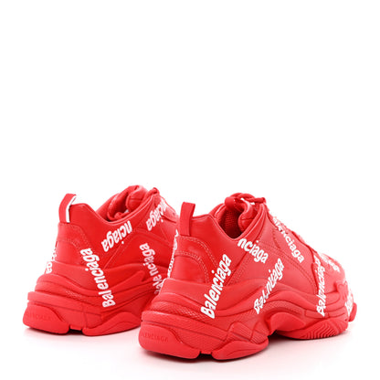 Balenciaga Recycled Calfskin Allover Logo Womens Triple S Sneakers 41 Tomato Red White 4 of 9