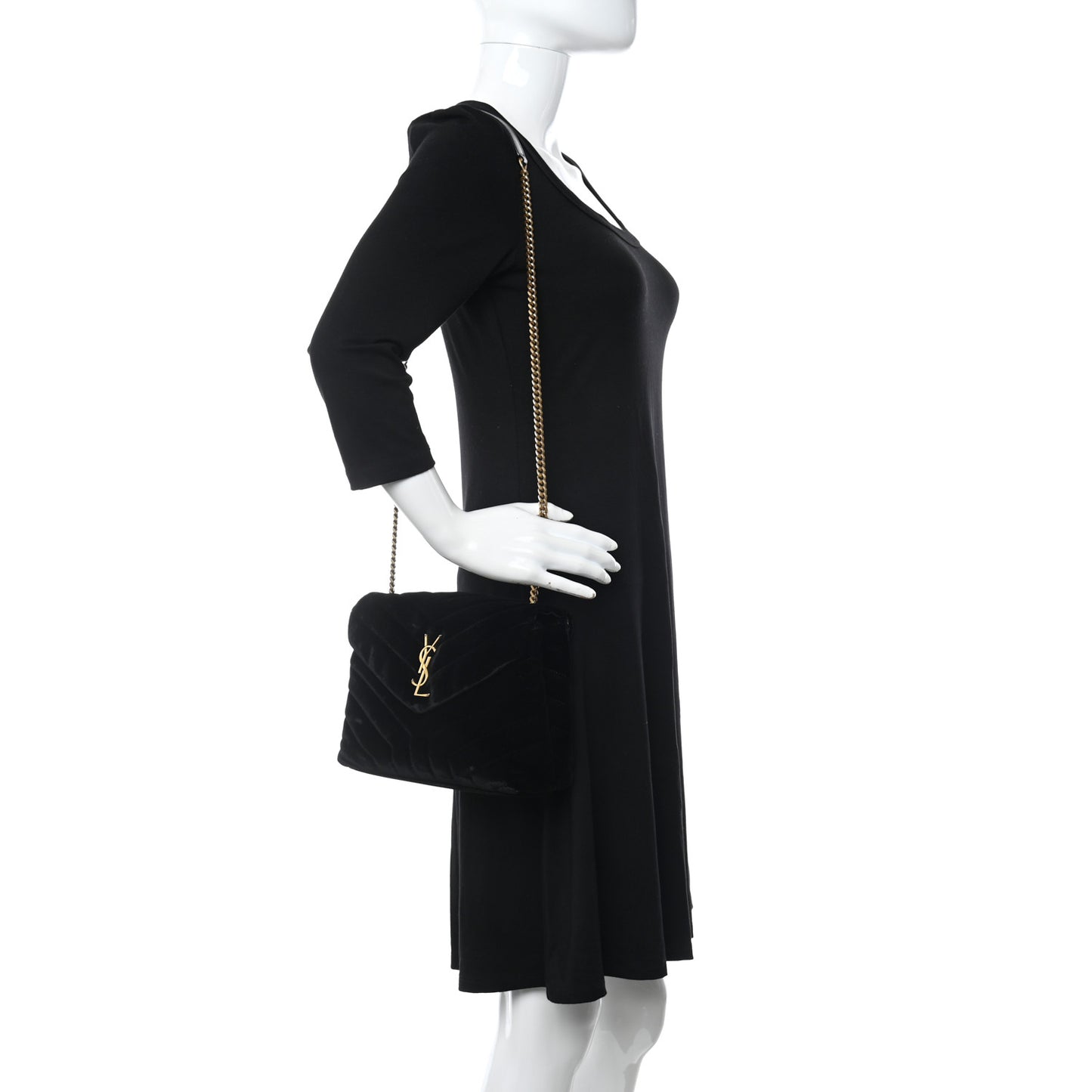 Velvet Y Quilted Monogram Small Loulou Chain Satchel Black