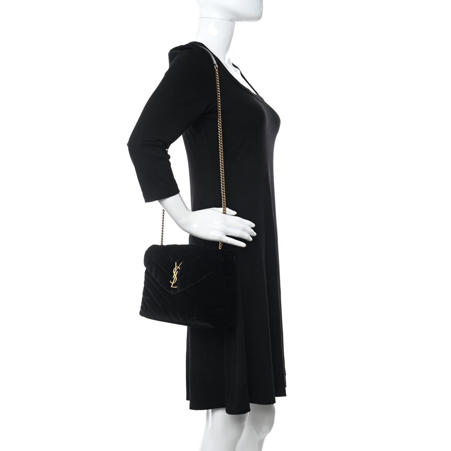 Saint Laurent Velvet Y Quilted Monogram Small Loulou Chain Satchel Black 2 of 11