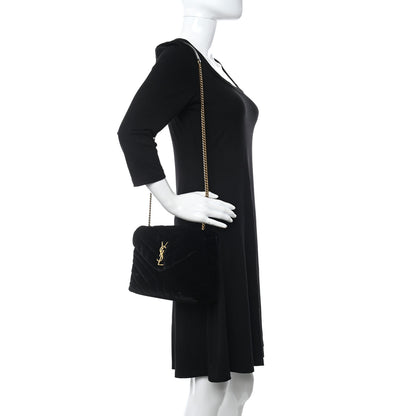 Saint Laurent Velvet Y Quilted Monogram Small Loulou Chain Satchel Black 2 of 11