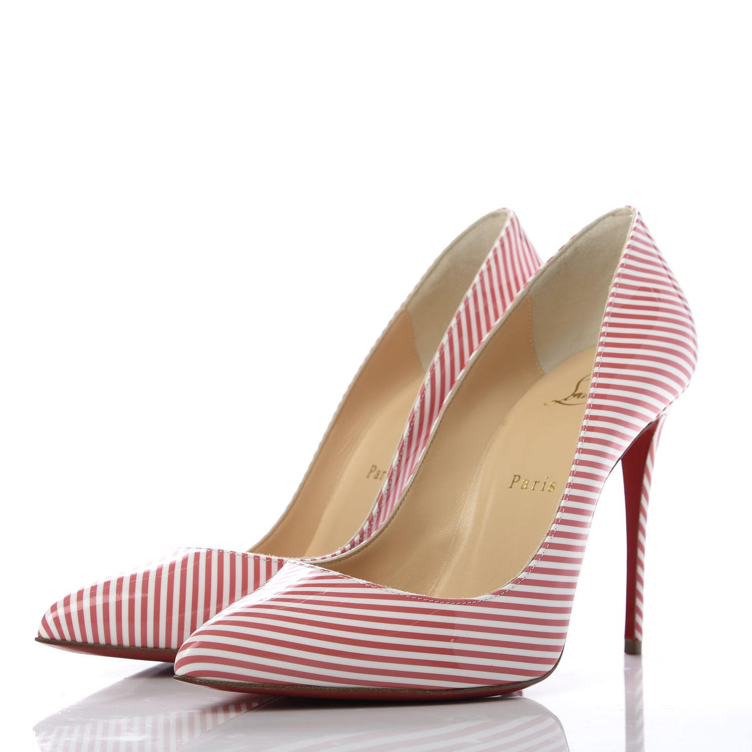 Christian Louboutin Patent Pigalle Follies Stripes 100 Pumps 38.5 Smoothie White 3 of 9
