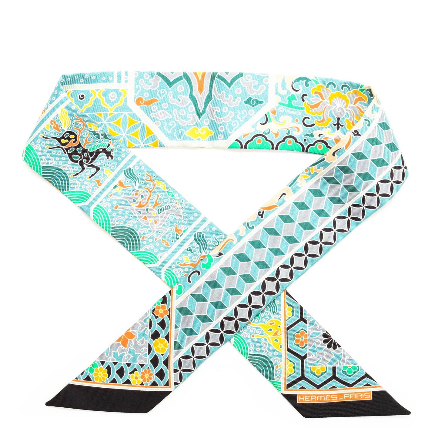 Silk Collections Imperiales Twilly Black Bouton D'or Vert