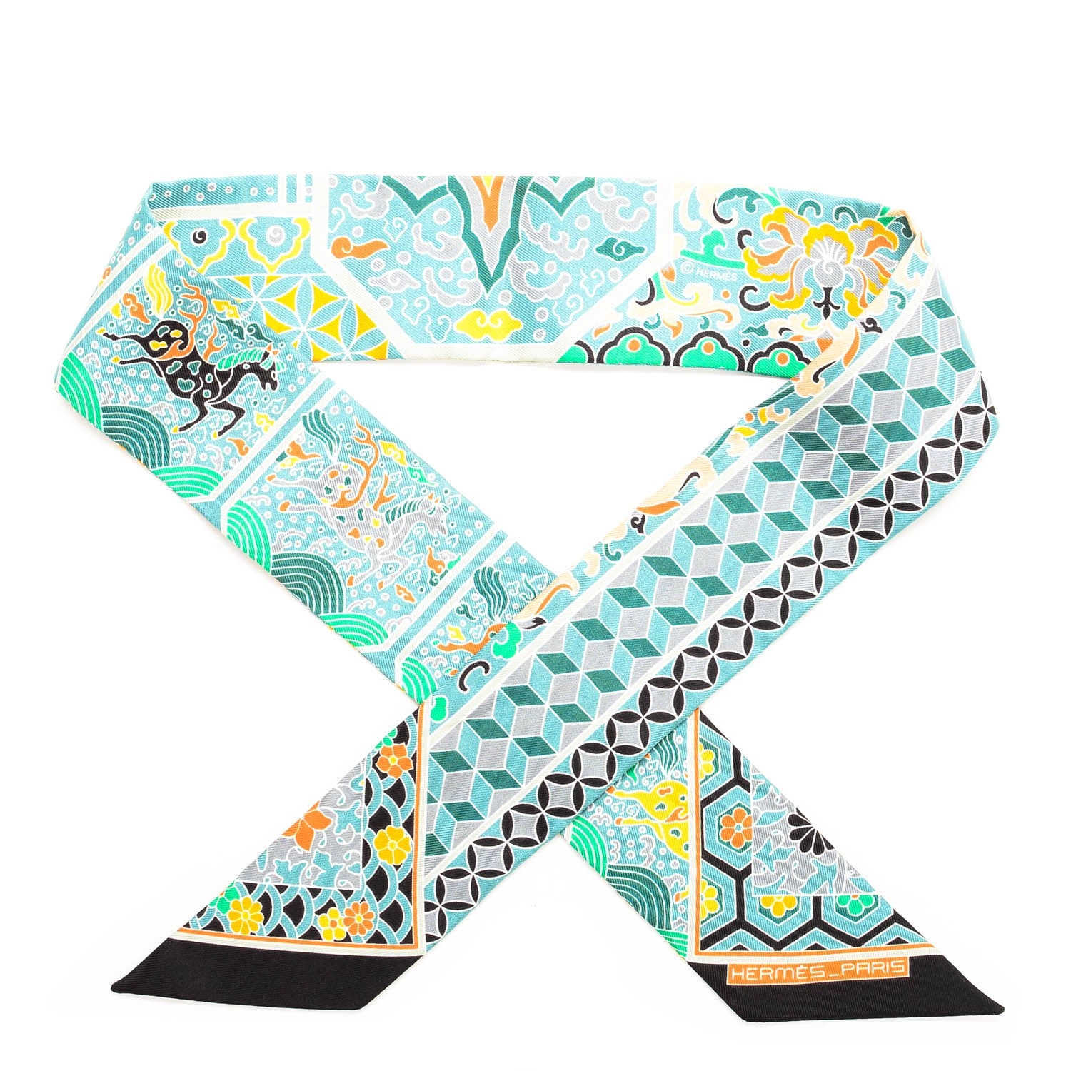 Hermes Silk Collections Imperiales Twilly Black Bouton D'or Vert 1 of 5