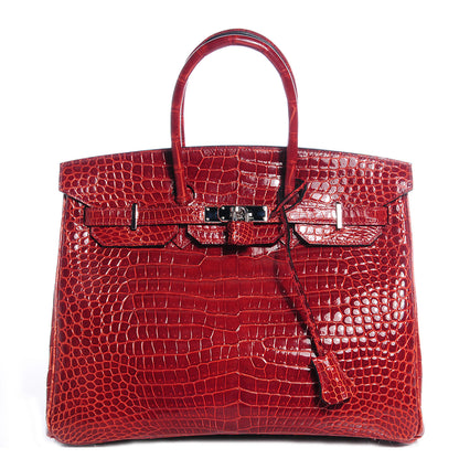Hermes Shiny Porosus Crocodile Birkin 35 Rouge H 1 of 19