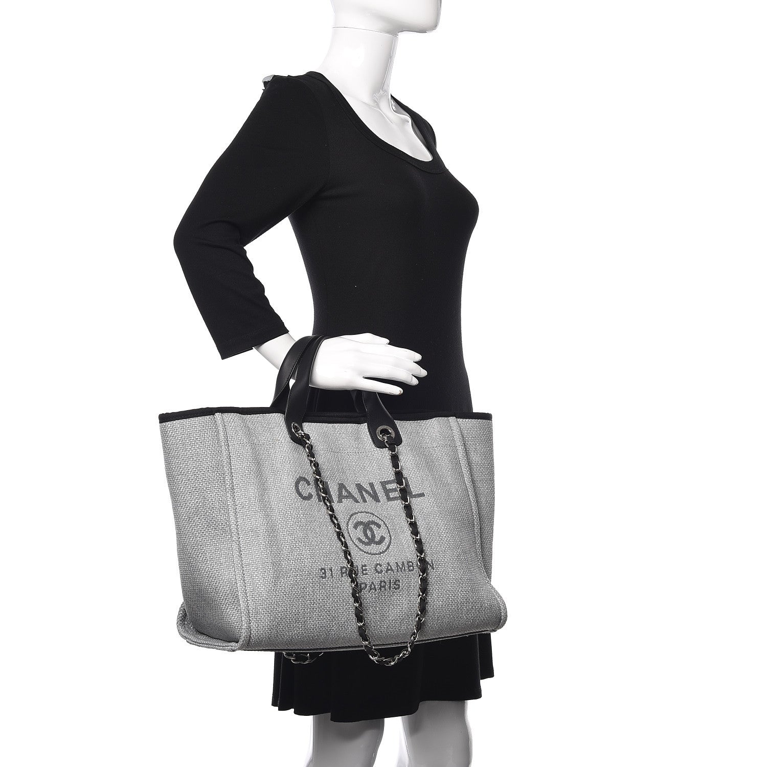 Chanel Woven Straw Raffia Large Deauville Tote Grey 2 of 11