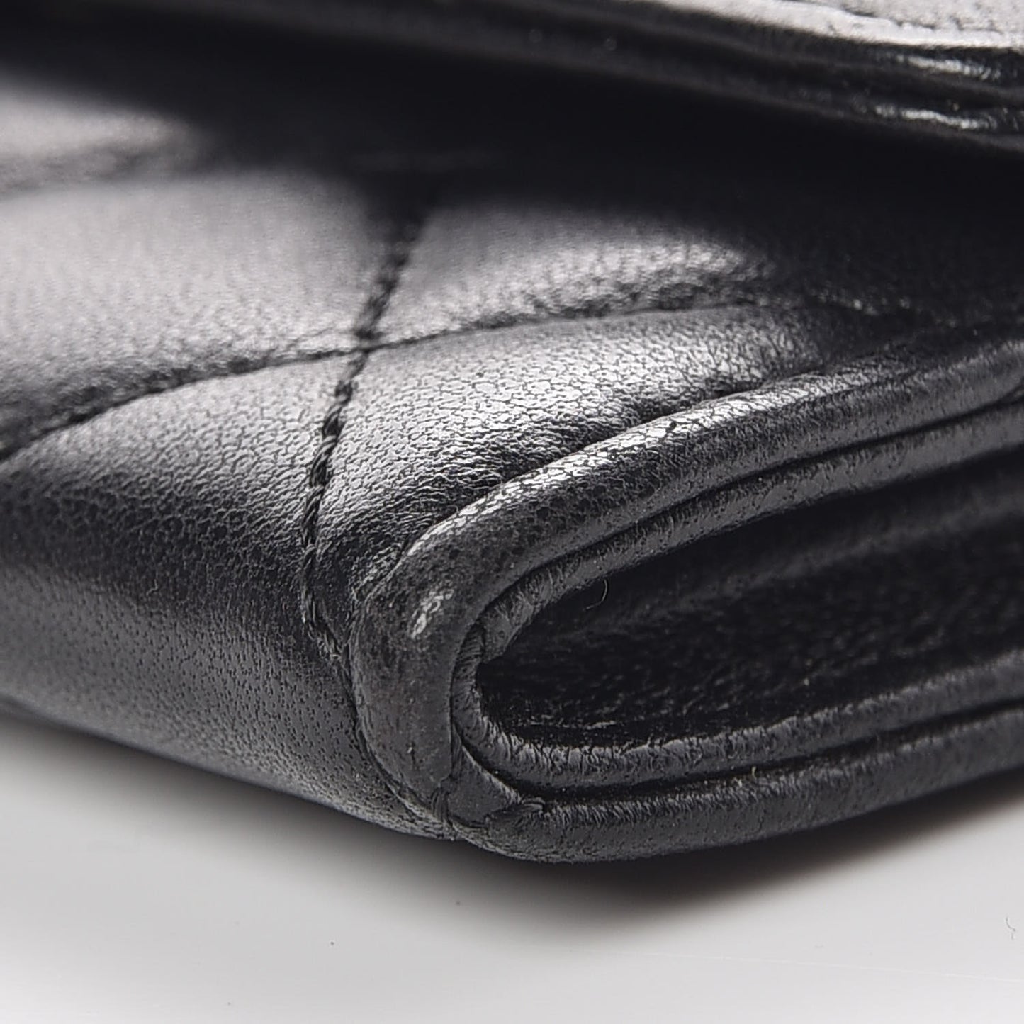 Lambskin Quilted Flap Card Holder Black
