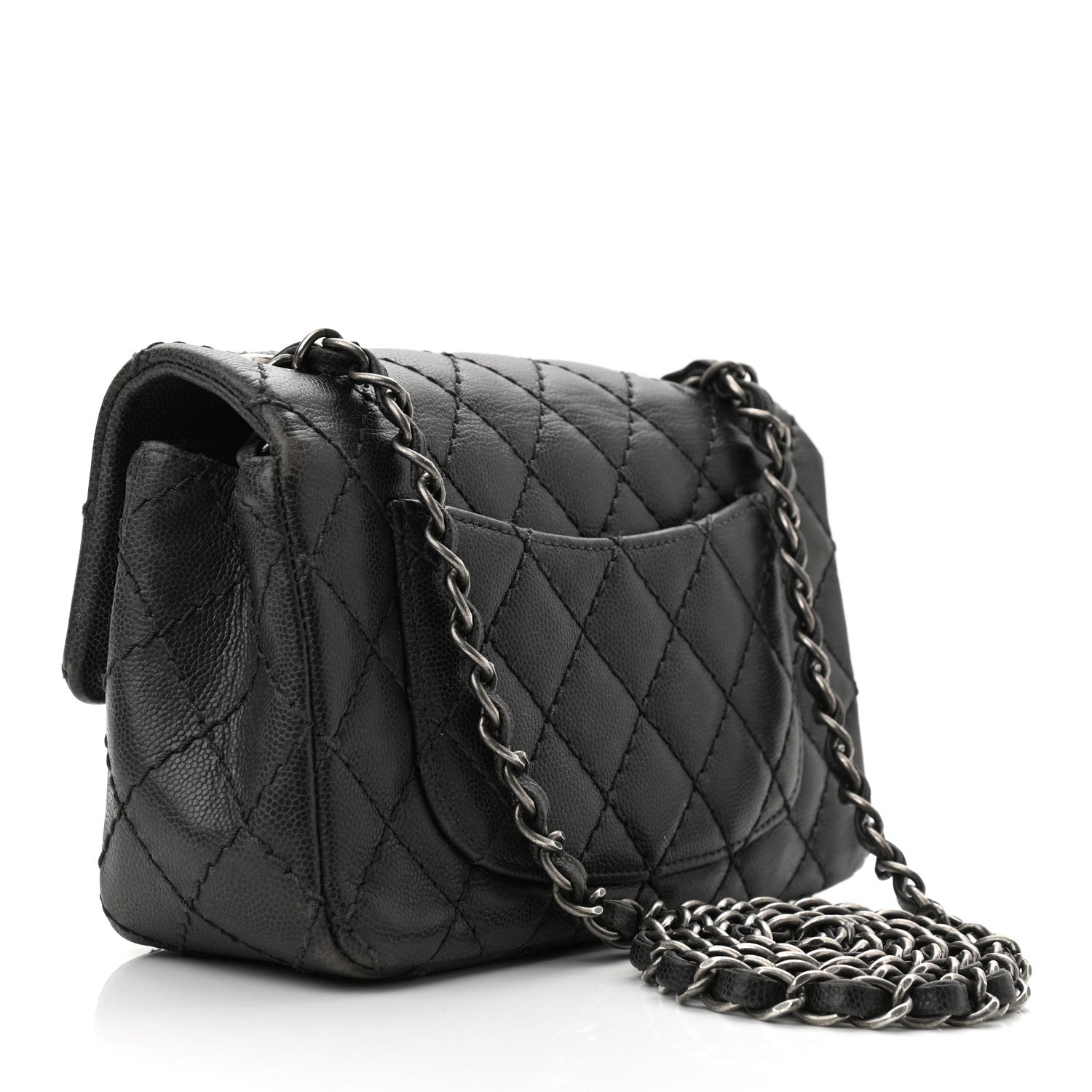 Chanel Washed Caviar Quilted Mini Rectangular Flap Charcoal 2 of 12