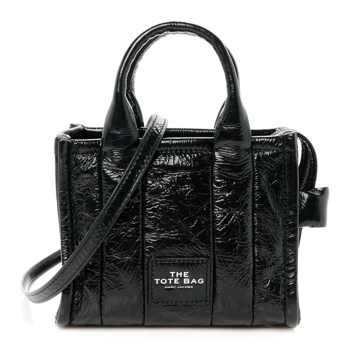Shiny Crinkled Calfskin Mini The Tote Bag Black