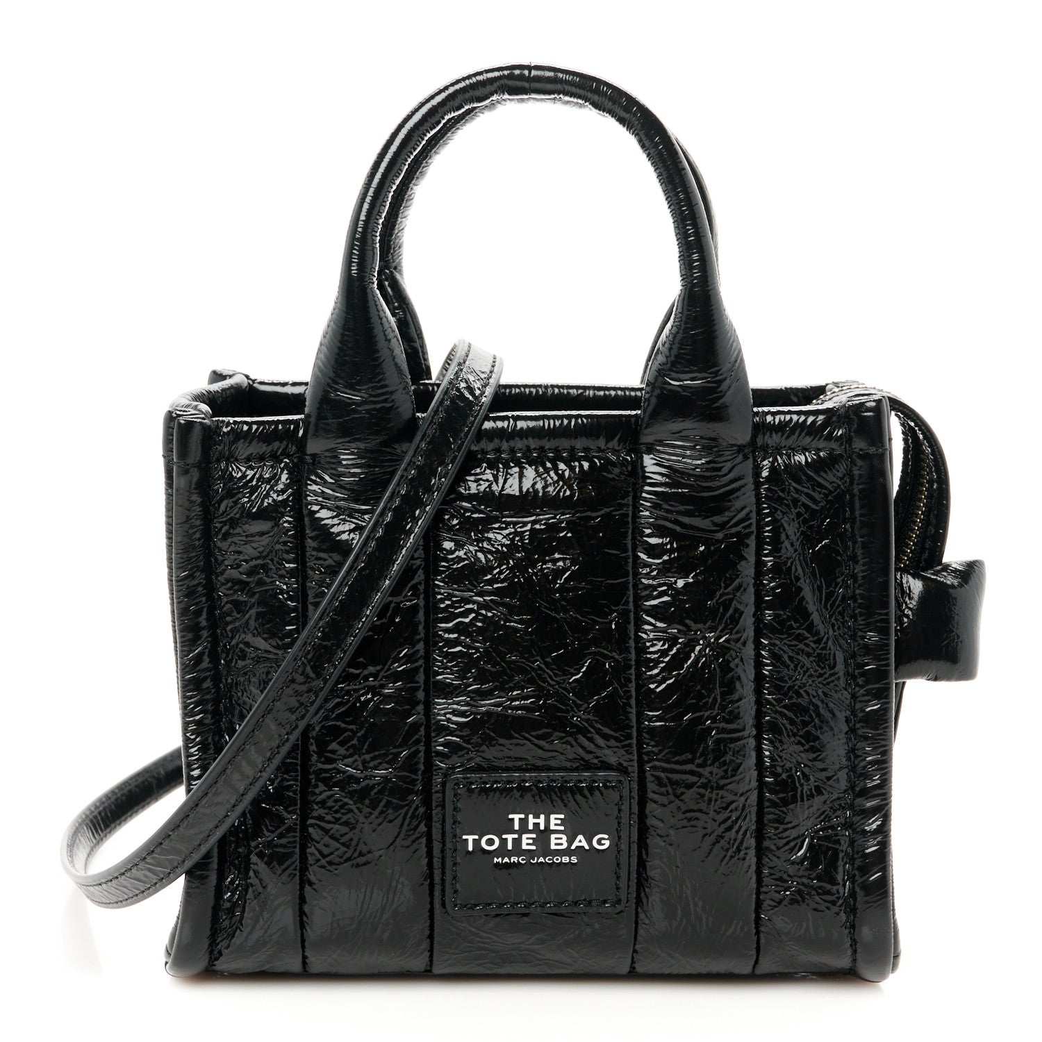 Marc Jacobs Shiny Crinkled Calfskin Mini The Tote Bag Black 1 of 11