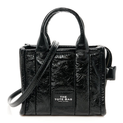 Marc Jacobs Shiny Crinkled Calfskin Mini The Tote Bag Black 1 of 11
