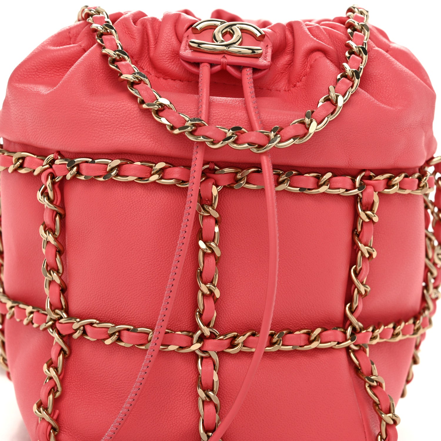 Chanel Lambskin Bucket Chain Drawstring Bag Pink 8 of 10