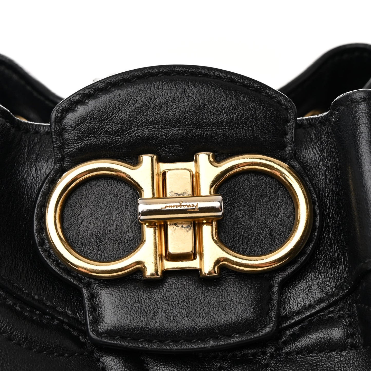 Calfskin Quilted Gancini Bucket Bag Black