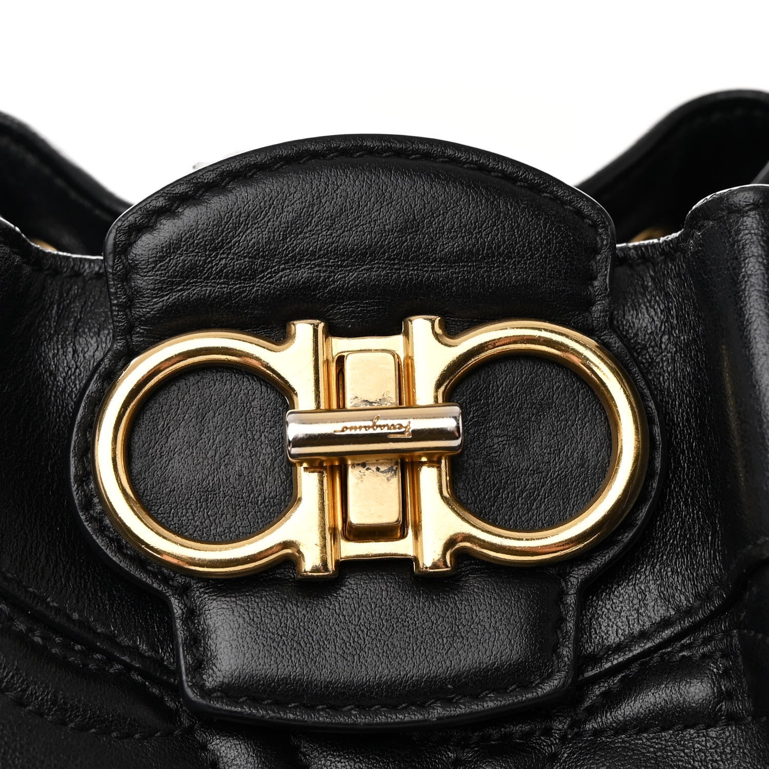 Salvatore Ferragamo Calfskin Quilted Gancini Bucket Bag Black 8 of 12