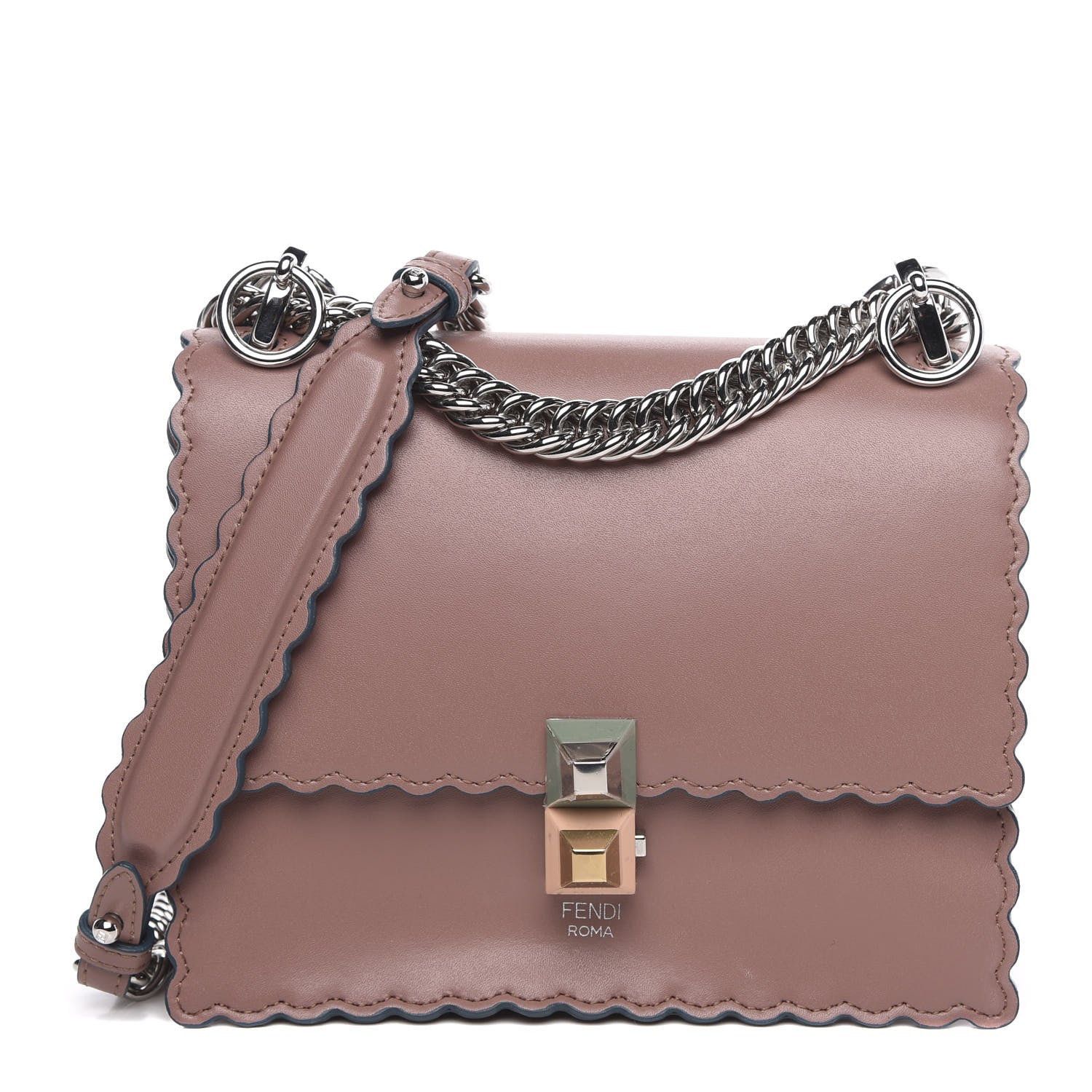 Fendi Vitello Liberty Scalloped Studded Small Kan I Shoulder Bag English Rose 1 of 10