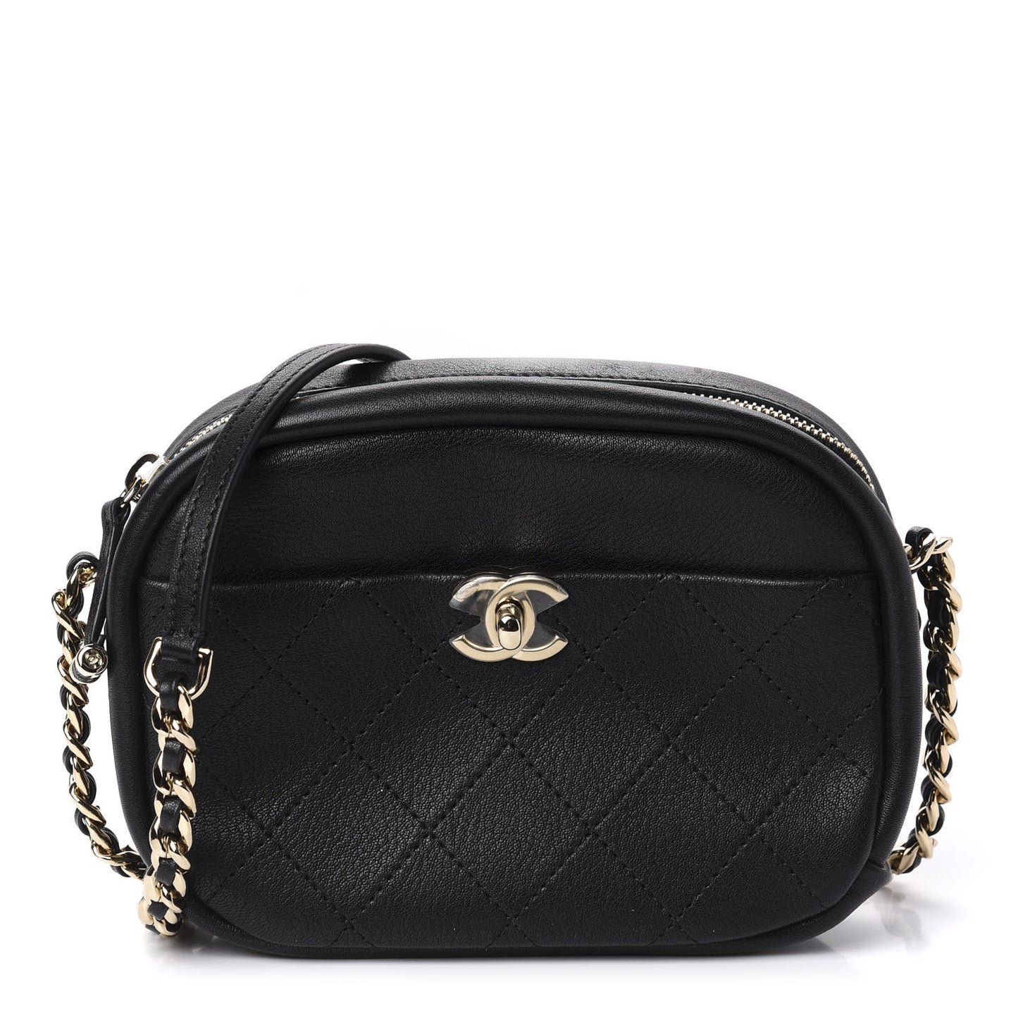 Goatskin Quilted Small Casual Trip Camera Case Black