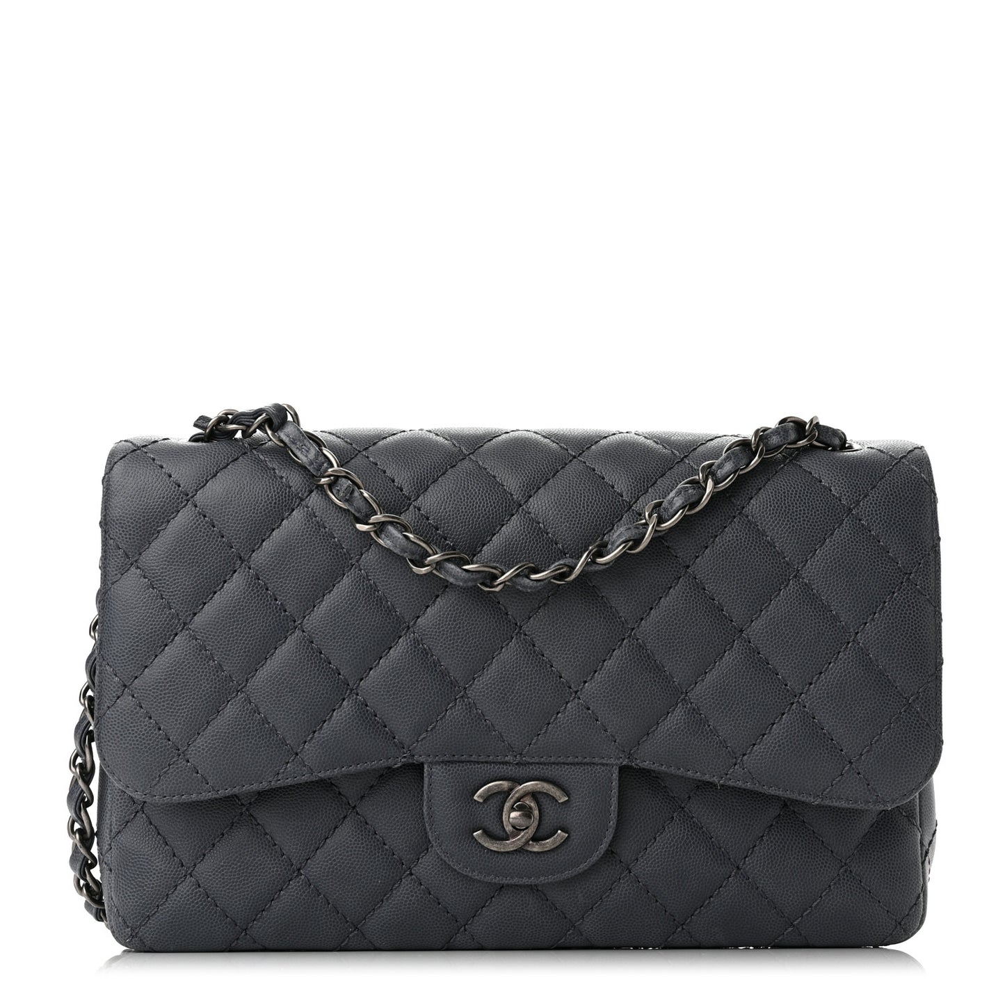 Washed Caviar Quilted Jumbo Double Flap Dark Grey