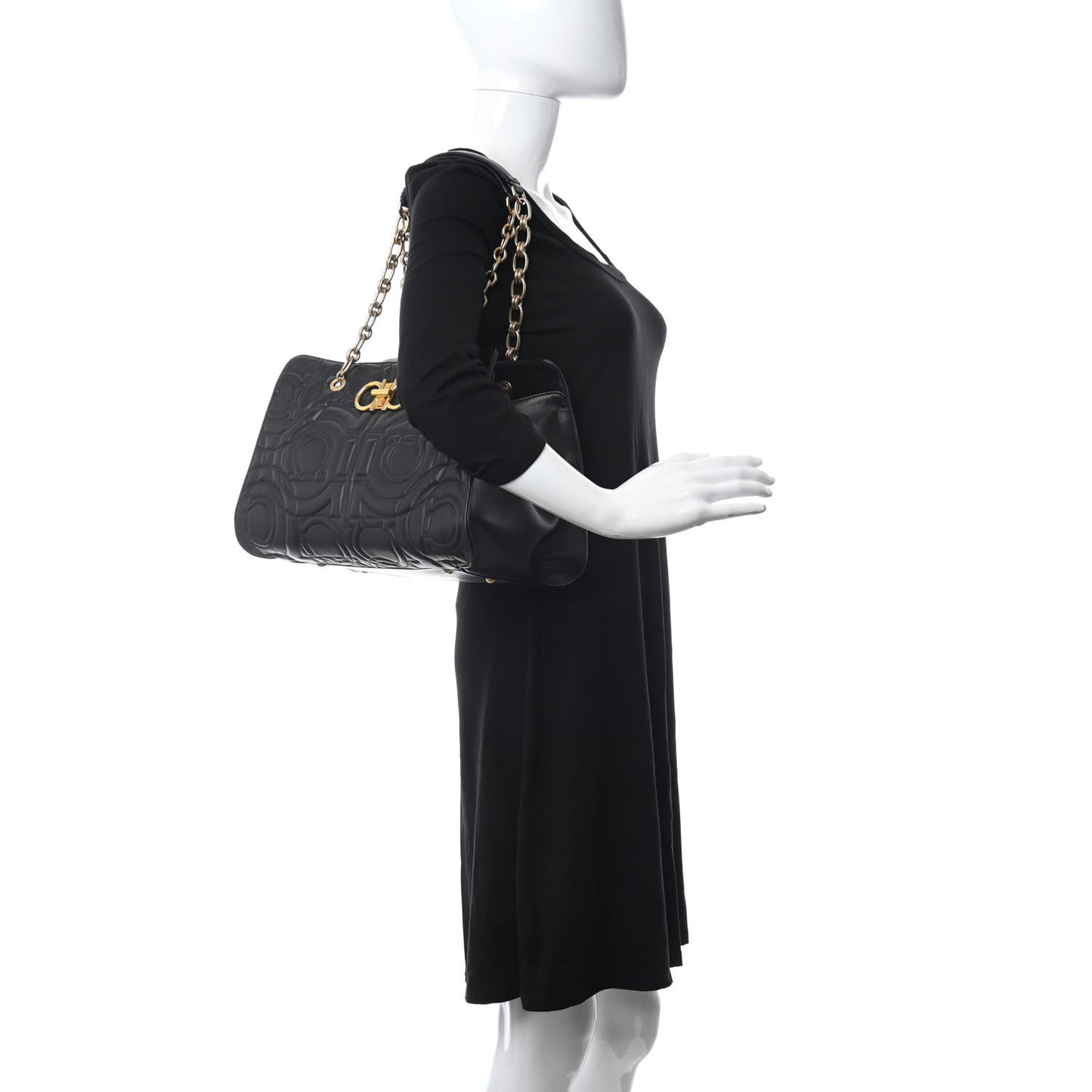 Calfskin Quilted Gancini Shoulder Bag Black