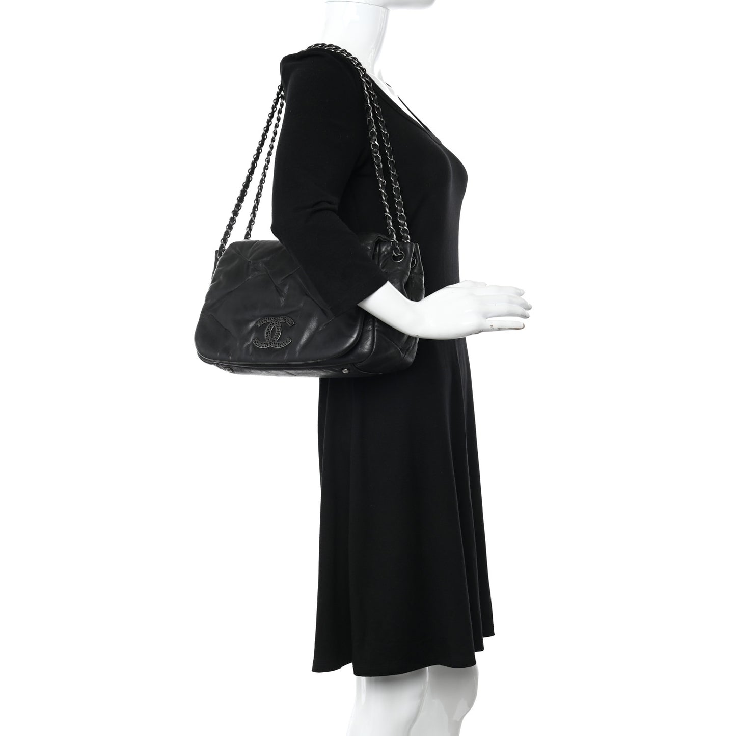 Iridescent Calfskin Glint Accordion Flap Black
