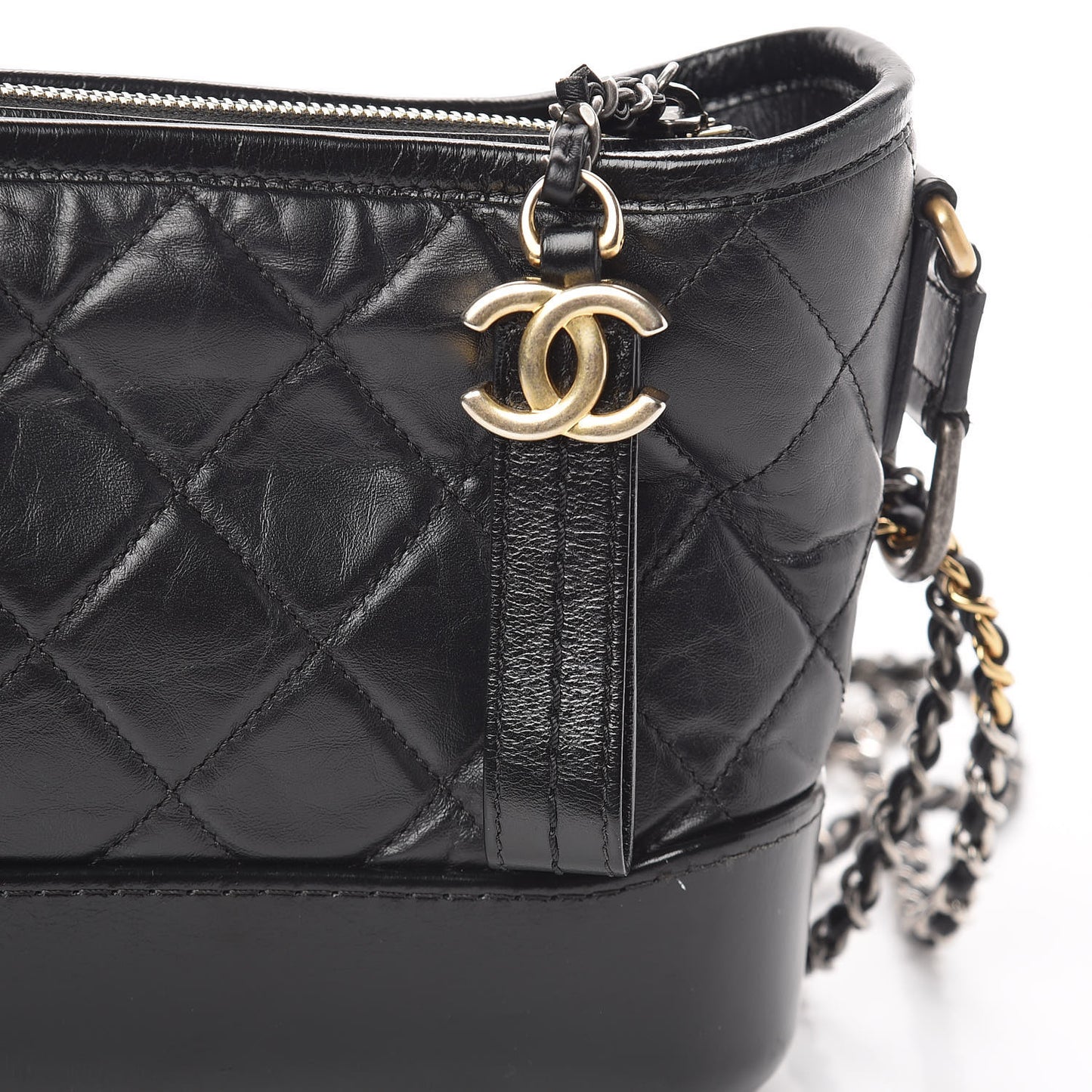 Aged Calfskin Quilted Small Gabrielle Hobo Black
