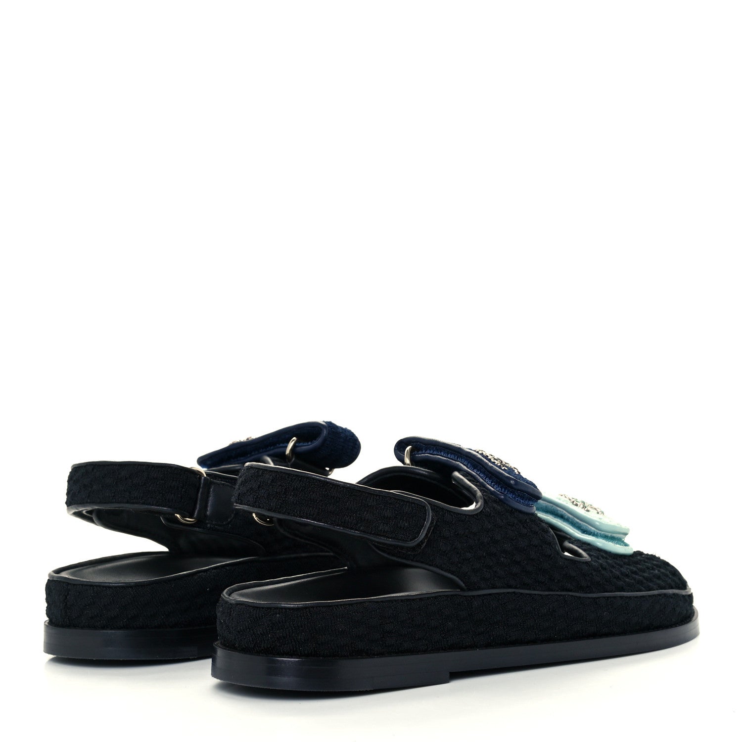 Chanel Knit Fabric Velcro Dad Sandals 39 Black Dark Blue Light Blue 4 of 12