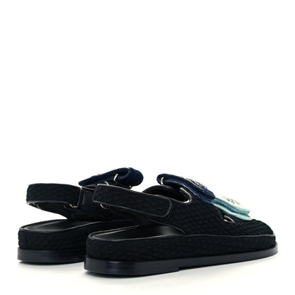 Chanel Knit Fabric Velcro Dad Sandals 39 Black Dark Blue Light Blue 4 of 12