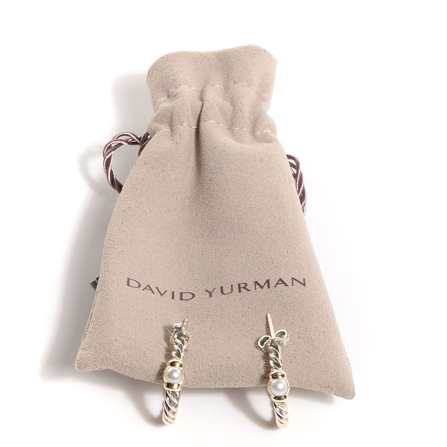 David Yurman Sterling Silver 14K Gold 3mm Pearl Metro Hoop Earrings 4 of 4